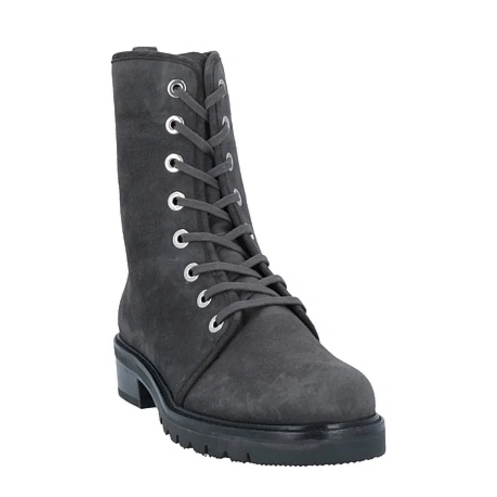 NEW Stuart Weitzman Super Soft Suede Lace Up Combat Boot in Dark Gray Sz…